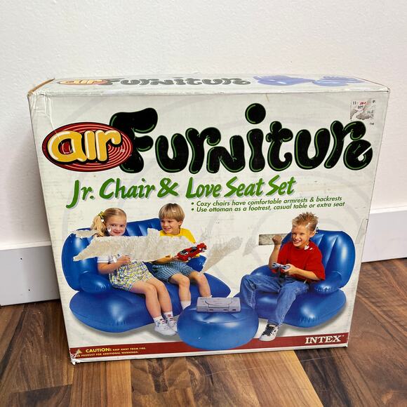 Vintage 90s Y2K Intex Air Furniture Inflatable Chair Jr Chair Love Seat Set Blue - Picture 1 of 5